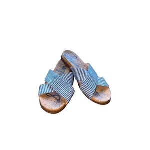 Sam Edelman Sandal Powder Blue & White Stripe Nautical Sailor Preppy Fabric